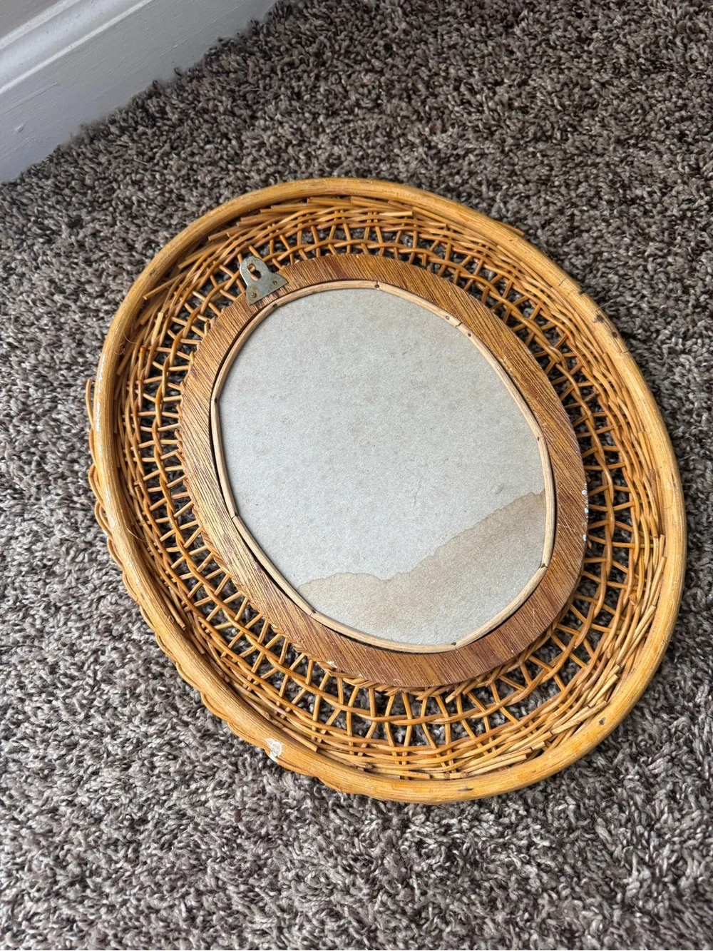 Vintage Woven Oval Wall Mirror - Tan